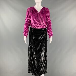 ATTICO Size 6 Pink Black Polyester Velvet Wrap Dress